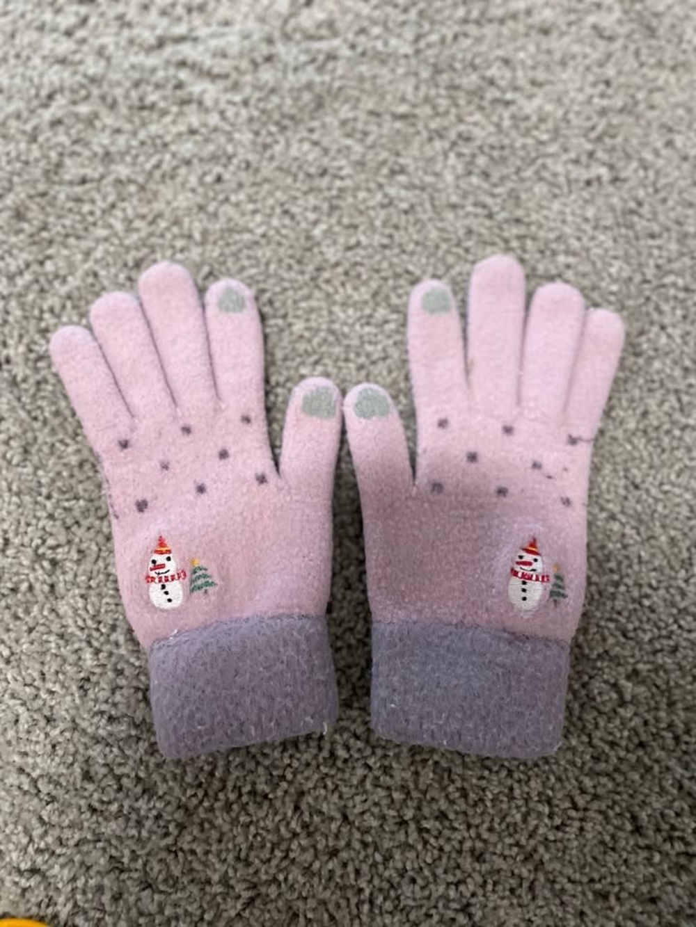 Kids Pink Snowman Winter Gloves